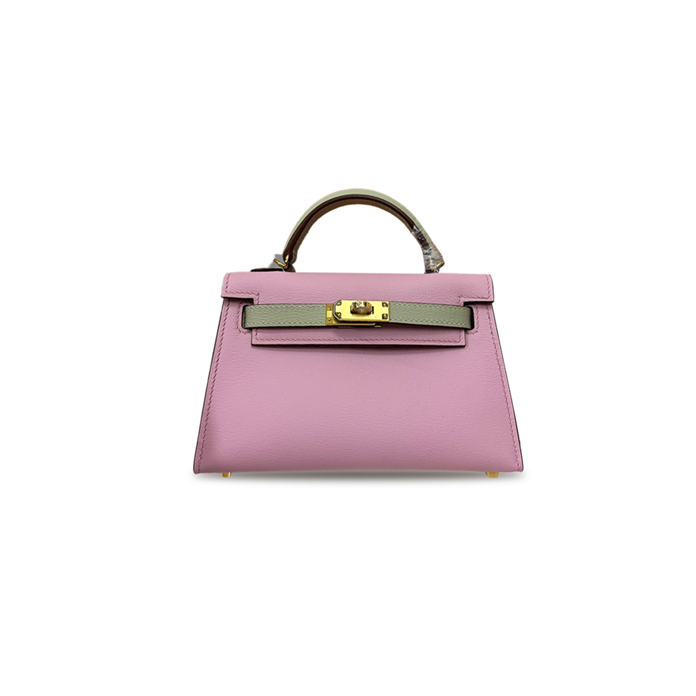 H**mes master mini kelly ii sheepskin sakura pink dove gray gold buckle (19*12*5.5cm)